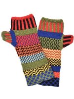 Solmate Socks Mismatched Fingerless Mittens, One Size - Red